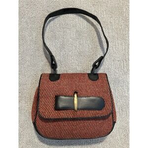 Vintage Paul Frank Woven Satchel Handbag Red Black Gold Buckle Shoulder Bag